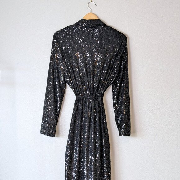 BB DAKOTA Sz M Black Showstopper Sequin Duster - Picture 5 of 12